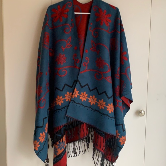 Sweaters - Poncho Reversible cardigan wrap sweater for Christmas